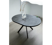 Стол обеденный раздвижной ЛЮКС-Д, овал, Камень Пьетра Гриджиа чёрный, 120(160)*86 см